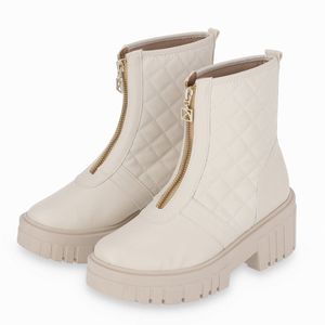 Bota Cano Curto Aline Salto Médio Off White