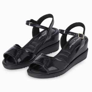 PICCADILLY MAXI - Sandália Isabela Salto Anabela Alto Preto