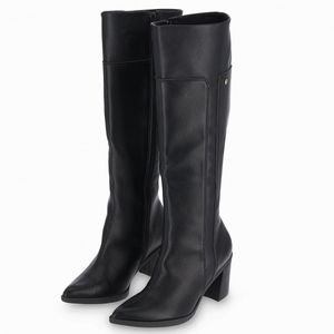Bota Cano Longo Bianca Salto Médio Preto