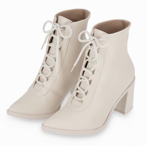 Bota Cano Curto Bianca Salto Médio Off White