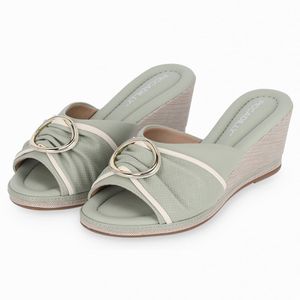 Tamanco Alice Salto Anabela Alto Menta/Off White