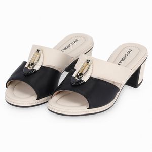 Tamanco Paola Salto Médio Preto/Off White