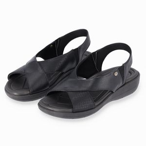 Sandália Fascite Plantar Salto Anabela Médio Preto