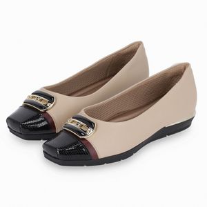 PICCADILLY MAXI - Sapato Fernanda Salto Baixo Marfim/Preto