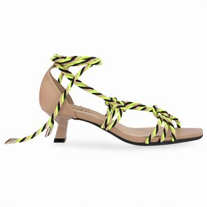 Sandália Andressa Salto Médio Verde Neon Multi/Nude Claro