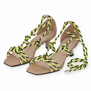 Sandália Andressa Salto Médio Verde Neon Multi/Nude Claro