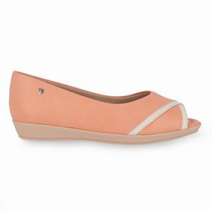 Peep Toe Pietra Anabela Baixo Salmao/Natural