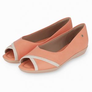 Peep Toe Pietra Anabela Baixo Salmao/Natural