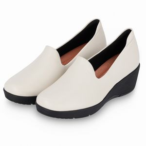 Mocassim Esporão Anabela Médio Off White