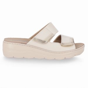 Sandália Spa Anabela Médio Off White/Ouro