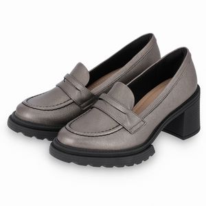 PICCADILLY MAXI - Sapato Mocassim Josi Salto Alto Prata Velho