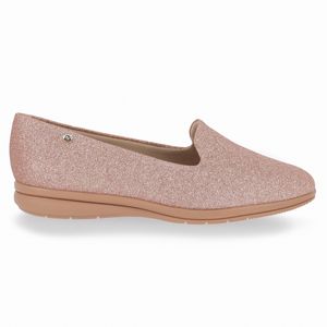 Loafer Fabricia Anabela Baixo Glitter Ouro Rosado