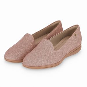 Loafer Fabricia Anabela Baixo Glitter Ouro Rosado