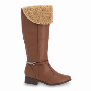 Bota Angela Cano Longo Salto Baixo Camel