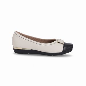 PICCADILLY MAXI - Sapato Fernanda Salto Baixo Off White/Preto