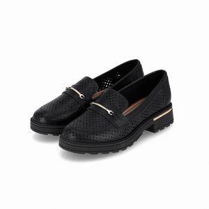 PICCADILLY MAXI - Sapato Mocassim Gisa Anabela Médio Preto