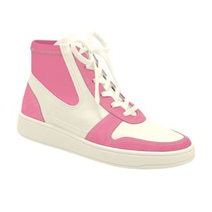 Tênis Beta Salto Baixo Off White/Rosa Chiclete