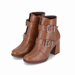 Bota Elisete Cano Curto Salto Alto Camel
