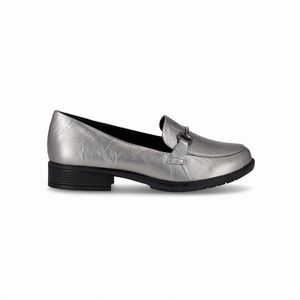 Loafer Leci Salto Baixo Pewter