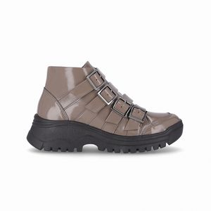 Bota Lana Cano Curto Salto Médio Taupe