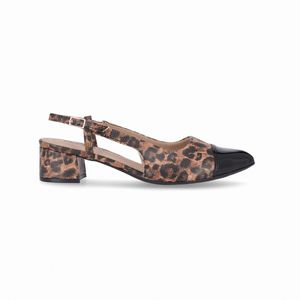 Slingback Taci Salto Médio Onça Nude Claro