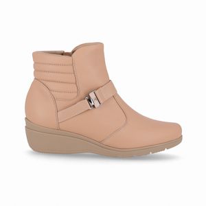 PICCADILLY MAXI - Bota Beth Cano Curto Anabela Médio Nude Claro