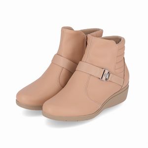 PICCADILLY MAXI - Bota Beth Cano Curto Anabela Médio Nude Claro