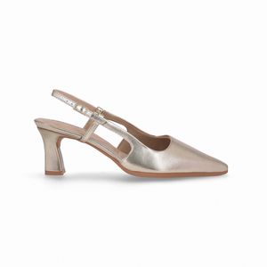 Sapato Slingback Irene Salto Alto Ouro