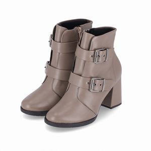 Bota Elisete Cano Curto Salto Alto Taupe