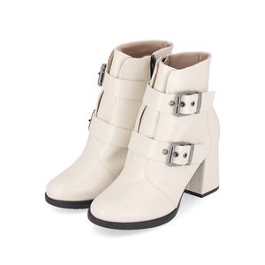 Bota Elisete Cano Curto Salto Alto Off White
