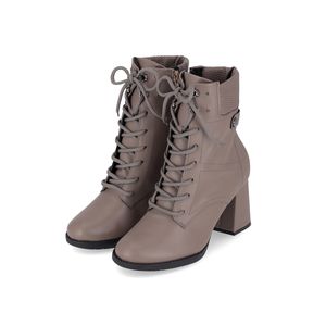 Bota Elisete Cano Curto Salto Alto Taupe
