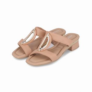 Tamanco Lucia Salto Médio Nude Claro