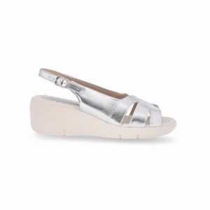 Sandália Slingback Cecilia Anabela Médio Prata