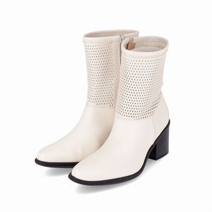 Bota Giordana Cano Médio Salto Alto Off White