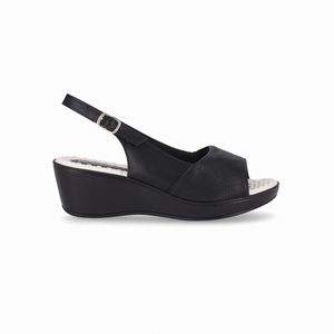 Sandália Slingback Cecilia Anabela Médio Preto