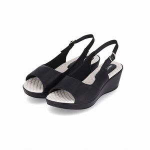 Sandália Slingback Cecilia Anabela Médio Preto