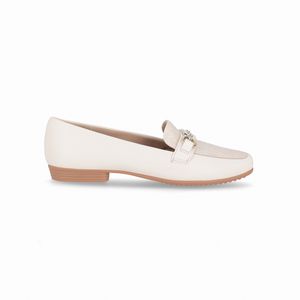 Mocassim/Loafer Raquel Salto Baixo Off White/Natural