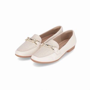 Mocassim/Loafer Raquel Salto Baixo Off White/Natural