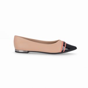 Sapatilha Ana Salto Baixo Nude Claro com Preto