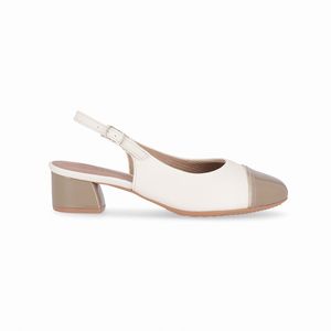 PICCADILLY MAXI - Sapato Slingback Sara Salto Médio Off White com Areia