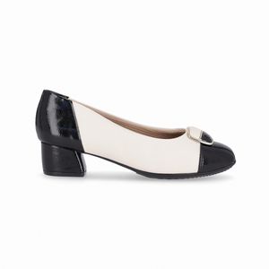 PICCADILLY MAXI - Sapato Sara Salto Médio Off White com Preto