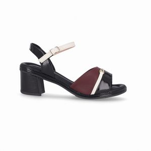 Sandália Paola Salto Médio Preto com Burgundy