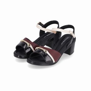 Sandália Paola Salto Médio Preto com Burgundy