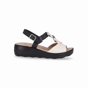 Sandália Spa Anabela Médio Off White com Preto