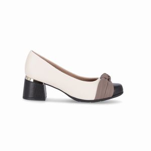 PICCADILLY MAXI - Sapato Estela Salto Médio Off White com Taupe