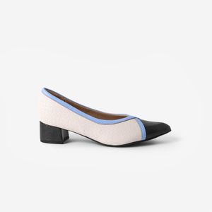 Scarpin Taci Salto Médio Off White com Mirtilo