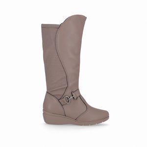 PICCADILLY MAXI - Bota Beth Cano Longo Anabela Médio Taupe