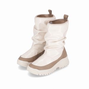 Bota Lana Cano Médio Salto Médio Off White com Areia