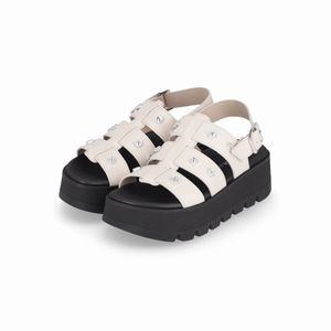 Sandália Cati Anabela Off White com Preto