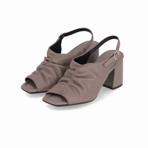 Sandália Slingback Flavia Salto Alto Taupe